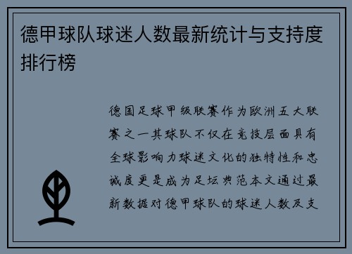德甲球队球迷人数最新统计与支持度排行榜