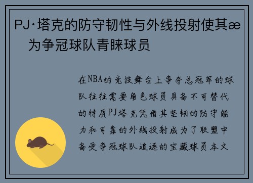 PJ·塔克的防守韧性与外线投射使其成为争冠球队青睐球员